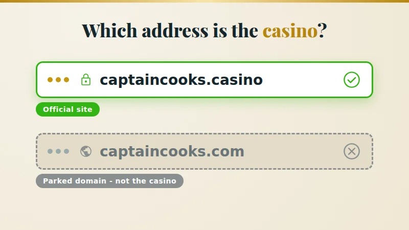 Captain Cooks Casino address bar showing captaincooks.casino as the correct web address