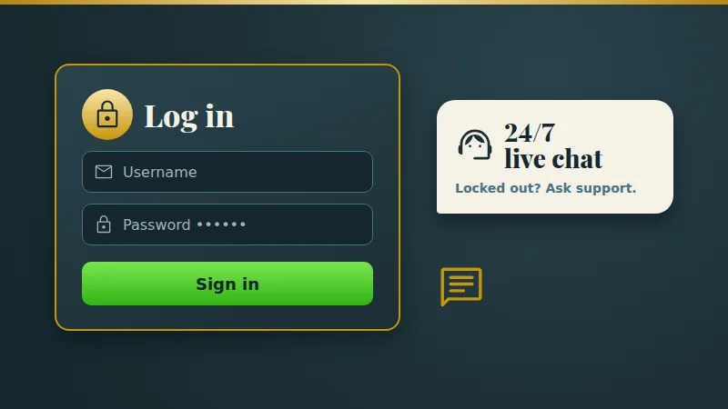 Captain Cooks Casino login screen with a key and a shield
